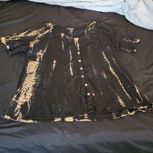 Greater Good black & tan tie dye short sleeve button shirt 2X cotton made India